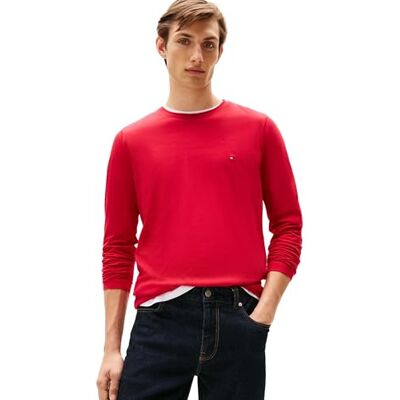 MW0MW10804 Tommy Hilfiger Męska koszulka z długim rękawem ze stretchem slim fit bawełna, Czerwony (Medium Red), L MW0MW10804 Tommy Hilfiger Męska koszulka z długim rękawem ze stretchem slim fit bawełna, Czerwony (Medium Red), L