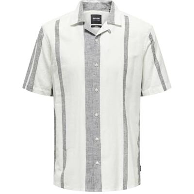 22026109 ONLY & SONS Onscaiden Ss Stripe Linen Resort Noos T-Shirt męski, Cloud Dancer, XS 22026109 ONLY & SONS Onscaiden Ss Stripe Linen Resort Noos T-Shirt męski, Cloud Dancer, XS