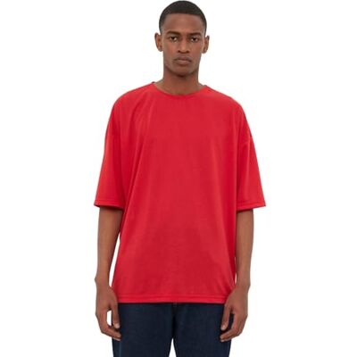TMNSS21TS0811 Trendyol Męska koszulka z krótkim rękawem Red Basic Bicycle Collar Oversize Short Sleeve Shirt TMNSS21TS0811 Trendyol Męska koszulka z krótkim rękawem Red Basic Bicycle Collar Oversize Short Sleeve Shirt
