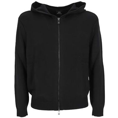XM000905 Armani Exchange Cozy Długi rękaw z tyłu Logo Patch Hood Sweter rozpinany męski, czarne, XL XM000905 Armani Exchange Cozy Długi rękaw z tyłu Logo Patch Hood Sweter rozpinany męski, czarne, XL