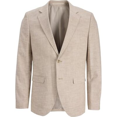 12228721 JACK & JONES Męska lniana marynarka Jprriviera Slim Fit Sn, Beżowy/Dopasowanie: dopasowany krój, 58 12228721 JACK & JONES Męska lniana marynarka Jprriviera Slim Fit Sn, Beżowy/Dopasowanie: dopasowany krój, 58