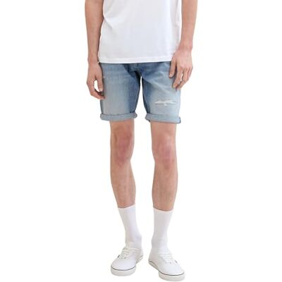 1041433 TOM TAILOR Denim Męskie spodenki jeansowe bermudy, 10122 Destroyed Light Stone Blue Denim, XS 1041433 TOM TAILOR Denim Męskie spodenki jeansowe bermudy, 10122 Destroyed Light Stone Blue Denim, XS