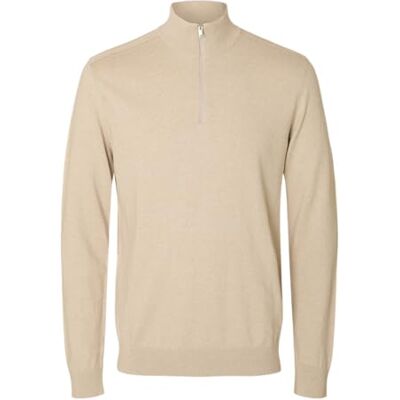 16074687_Oatmeal_779218 SELECTED HOMME Męski sweter z dzianiny półzamek błyskawiczny, owsianka, S 16074687_Oatmeal_779218 SELECTED HOMME Męski sweter z dzianiny półzamek błyskawiczny, owsianka, S