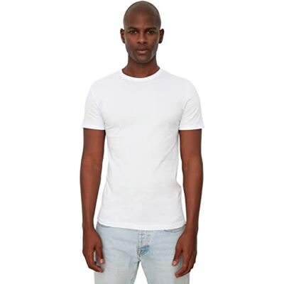 TMNSS19BO0001 Trendyol Men's White Basic Male Slim Fit 100% Cotton Short Sleeve Bicycle Collar T-Shirt, S TMNSS19BO0001 Trendyol Men's White Basic Male Slim Fit 100% Cotton Short Sleeve Bicycle Collar T-Shirt, S