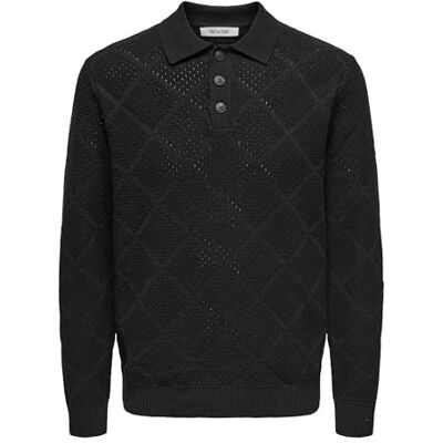 22034675-4801909 ONLY & SONS Onsmap Life Reg Polo Knit, czarny, L 22034675-4801909 ONLY & SONS Onsmap Life Reg Polo Knit, czarny, L