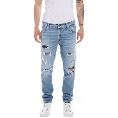 M1021I.000.691 484 Replay Męskie dżinsy Mickym Slim-Fit z komfortowego denimu, 010 Light Blue, 34W / 32L M1021I.000.691 484 Replay Męskie dżinsy Mickym Slim-Fit z komfortowego denimu, 010 Light Blue, 34W / 32L