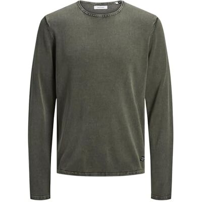 12174001 JACK & JONES Męski sweter z dzianiny z okrągłym dekoltem, jednokolorowy sweter z dzianiny z okrągłym dekoltem, Dusty Olive, XS 12174001 JACK & JONES Męski sweter z dzianiny z okrągłym dekoltem, jednokolorowy sweter z dzianiny z okrągłym dekoltem, Dusty Olive, XS
