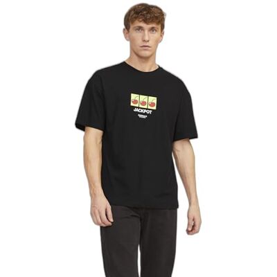 12254169 JACK & JONES Męski T-shirt z nadrukiem, okrągły dekolt, czarny, S 12254169 JACK & JONES Męski T-shirt z nadrukiem, okrągły dekolt, czarny, S