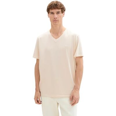 1037270 TOM TAILOR Męski Basic T-shirt z dekoltem w serek, 27469 Smooth Light Sand, M 1037270 TOM TAILOR Męski Basic T-shirt z dekoltem w serek, 27469 Smooth Light Sand, M