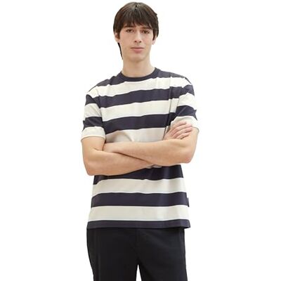 1040844 TOM TAILOR Denim T-shirt męski, 34973 szary beżowy niebieski duży pasek, XS 1040844 TOM TAILOR Denim T-shirt męski, 34973 szary beżowy niebieski duży pasek, XS
