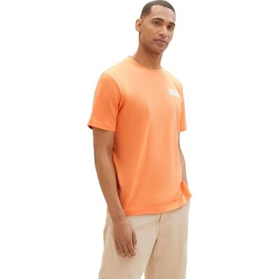 1040910 TOM TAILOR Męski Basic Crew-Neck T-shirt ze strukturą, 35115 Fruity Orange White Injected, L 1040910 TOM TAILOR Męski Basic Crew-Neck T-shirt ze strukturą, 35115 Fruity Orange White Injected, L