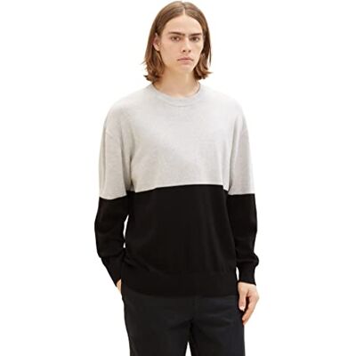 1038270 TOM TAILOR Denim męski sweter w bloki kolorów o swobodnym kroju, 33758-szary czarny blok kolorów, XL 1038270 TOM TAILOR Denim męski sweter w bloki kolorów o swobodnym kroju, 33758-szary czarny blok kolorów, XL