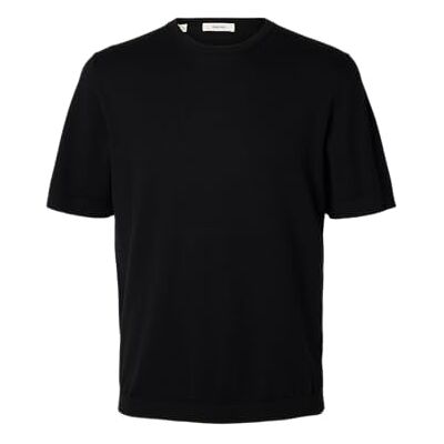 16099828-4896374 SELECTED MEN Slhtorino Ss Knit Crew Neck Noos, czarny, M 16099828-4896374 SELECTED MEN Slhtorino Ss Knit Crew Neck Noos, czarny, M