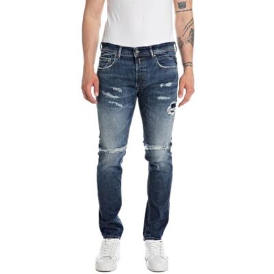 M1008I.000.425 692 Replay Męskie dżinsy regular slim fit Willbi Broken Edge kolekcja, 007 Dark Blue, 33W / 30L M1008I.000.425 692 Replay Męskie dżinsy regular slim fit Willbi Broken Edge kolekcja, 007 Dark Blue, 33W / 30L