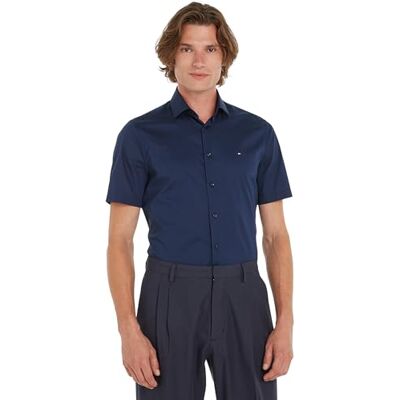 MW0MW34626 Tommy Hilfiger Męska koszula z krótkim rękawem, niebieska (Navy Blazer), 46, Niebieski (granatowa marynarka), 48 MW0MW34626 Tommy Hilfiger Męska koszula z krótkim rękawem, niebieska (Navy Blazer), 46, Niebieski (granatowa marynarka), 48