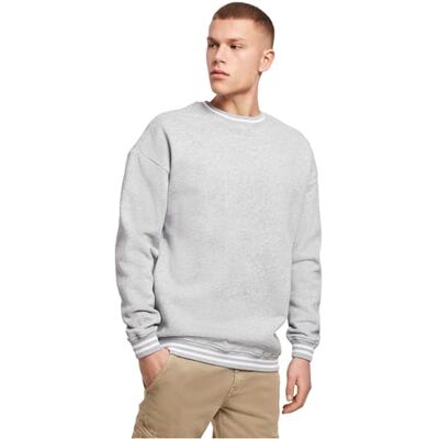 BY104-01636-0054 Build Your Brand Męska bluza College Crew, sweter dla mężczyzn z paskami na mankietach, dostępny w 3 kolorach, rozmiary S-5XL, Heather Grey/White, XL BY104-01636-0054 Build Your Brand Męska bluza College Crew, sweter dla mężczyzn z paskami na mankietach, dostępny w 3 kolorach, rozmiary S-5XL, Heather Grey/White, XL