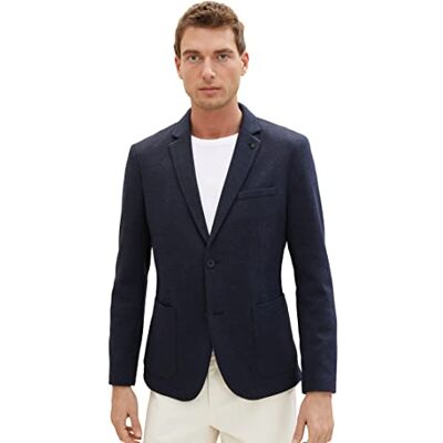 1037796 Męska kurtka piqué TOM TAILOR z dodatkiem stretchu, 32850-niebieski klasyczny melanż, 52 1037796 Męska kurtka piqué TOM TAILOR z dodatkiem stretchu, 32850-niebieski klasyczny melanż, 52