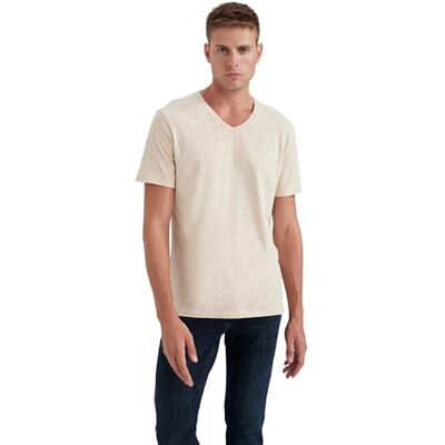 B0646AX DeFacto Męski Basic Slim Fit T-shirt męski z dekoltem w serek – klasyczny T-shirt dla mężczyzn, Por. beżowy, XS B0646AX DeFacto Męski Basic Slim Fit T-shirt męski z dekoltem w serek – klasyczny T-shirt dla mężczyzn, Por. beżowy, XS