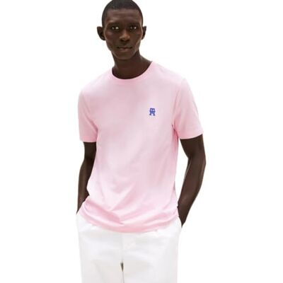 MW39256-651-XL Tommy Hilfiger Męskie bawełniane koszulki z krótkim rękawem z grafiką z haftowanym logo monogramu, jasnoróżowy, XL, Jasnoróżowy, XL MW39256-651-XL Tommy Hilfiger Męskie bawełniane koszulki z krótkim rękawem z grafiką z haftowanym logo monogramu, jasnoróżowy, XL, Jasnoróżowy, XL