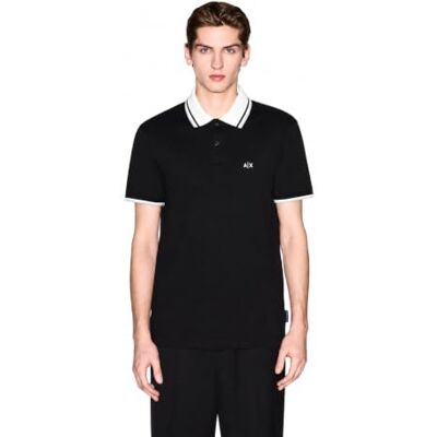 XM002350 Armani Exchange Męska koszulka polo 3D z wytłoczonym logo na plecach, czarna, M XM002350 Armani Exchange Męska koszulka polo 3D z wytłoczonym logo na plecach, czarna, M