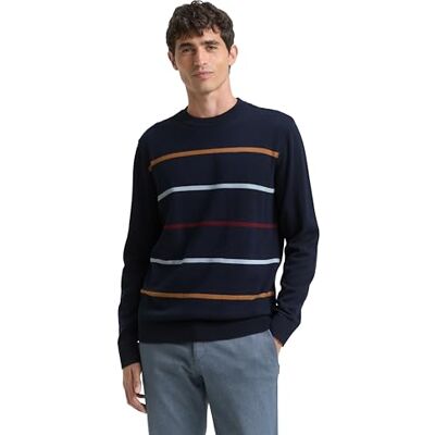 1050619 TOM TAILOR Sweter męski, 39984 – granatowy, wielokolorowy pasek, XXL 1050619 TOM TAILOR Sweter męski, 39984 – granatowy, wielokolorowy pasek, XXL