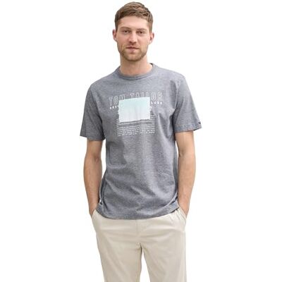 1045702 TOM TAILOR Męski T-shirt z nadrukiem logo, 37453 Granatowy biały Fine Stripe, XL 1045702 TOM TAILOR Męski T-shirt z nadrukiem logo, 37453 Granatowy biały Fine Stripe, XL