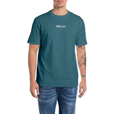 M6936 .000.23188P Replay Męski T-shirt Regular Fit, 386 Atlantic Green, XS M6936 .000.23188P Replay Męski T-shirt Regular Fit, 386 Atlantic Green, XS