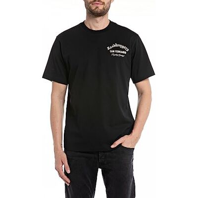 M6699 Replay Męski T-shirt z krótkim rękawem, okrągły dekolt z nadrukiem z tyłu, czarny (Black 098), XS, Black 098, XS M6699 Replay Męski T-shirt z krótkim rękawem, okrągły dekolt z nadrukiem z tyłu, czarny (Black 098), XS, Black 098, XS
