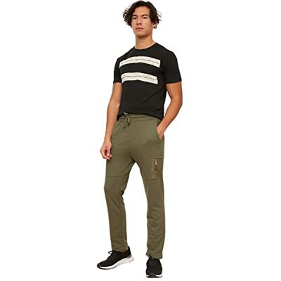 TMNAW21EA0097 Trendyol Męskie normalne spodnie dresowe z prostą nogawką, Khaki, S TMNAW21EA0097 Trendyol Męskie normalne spodnie dresowe z prostą nogawką, Khaki, S