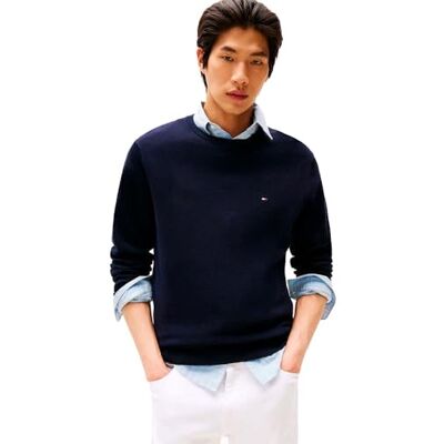 MW0MW14748DW5XXL Tommy Hilfiger Męski bawełniany sweter z okrągłym dekoltem MW0MW14748, niebieski, XXL, Niebieski (pustynne niebo), XXL MW0MW14748DW5XXL Tommy Hilfiger Męski bawełniany sweter z okrągłym dekoltem MW0MW14748, niebieski, XXL, Niebieski (pustynne niebo), XXL