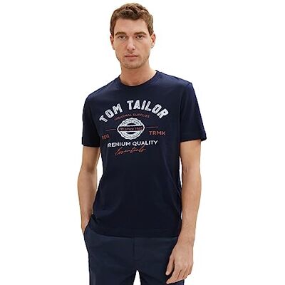 1037735 T-shirt męski TOM TAILOR z nadrukiem logo wykonany z bawełny, 10668-niebieski kapitan nieba, M 1037735 T-shirt męski TOM TAILOR z nadrukiem logo wykonany z bawełny, 10668-niebieski kapitan nieba, M