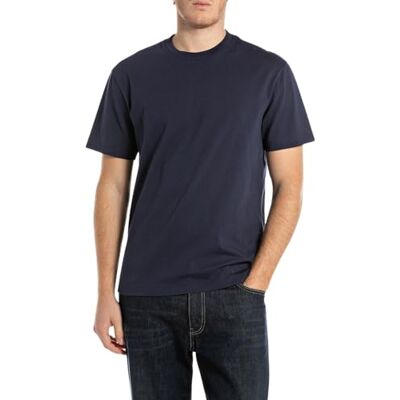 M3284 .000.22662 REPLAY Męski T-Shirt Regular Fit Basic z bawełny, 800 Indigo Blue, L M3284 .000.22662 REPLAY Męski T-Shirt Regular Fit Basic z bawełny, 800 Indigo Blue, L