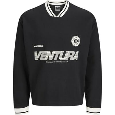 12278566-4769848 JACK & JONES Jcohorizon Sports Print Sweat Ls dekolt w serek męski, czarny, L 12278566-4769848 JACK & JONES Jcohorizon Sports Print Sweat Ls dekolt w serek męski, czarny, L