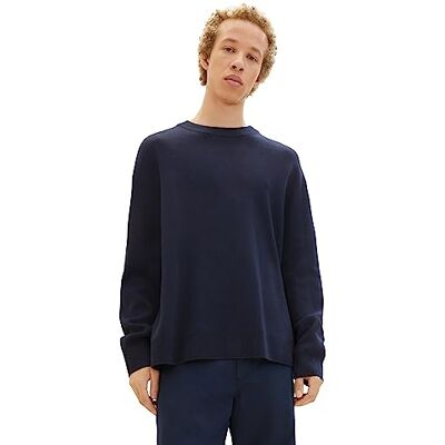 1038265 TOM TAILOR Denim Męski sweter z dzianiny o luźnym kroju z okrągłym dekoltem, 10668 Sky Captain Blue, S 1038265 TOM TAILOR Denim Męski sweter z dzianiny o luźnym kroju z okrągłym dekoltem, 10668 Sky Captain Blue, S