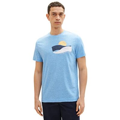 1036324 TOM TAILOR T-shirt męski z nadrukiem, 32059 Blue Fine Stripe, L 1036324 TOM TAILOR T-shirt męski z nadrukiem, 32059 Blue Fine Stripe, L