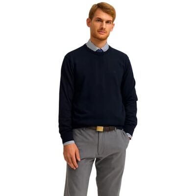 7400-85510D bugatti Męski sweter okrągły dekolt Regular Fit Basic Essentials bawełna, 390-granatowy, XL 7400-85510D bugatti Męski sweter okrągły dekolt Regular Fit Basic Essentials bawełna, 390-granatowy, XL