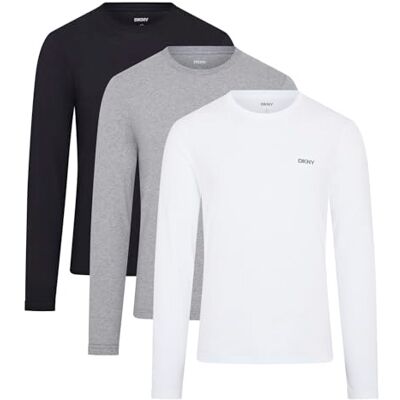 5026696438717 DKNY Męski top z długim rękawem Slim Fit w kolorze czarnym/białym/szarym z okrągłym dekoltem i markowym logo, 100% bawełna, super miękka i wygodna odzież domowa, Czarny/biały/szary, S 5026696438717 DKNY Męski top z długim rękawem Slim Fit w kolorze czarnym/białym/szarym z okrągłym dekoltem i markowym logo, 100% bawełna, super miękka i wygodna odzież domowa, Czarny/biały/szary, S