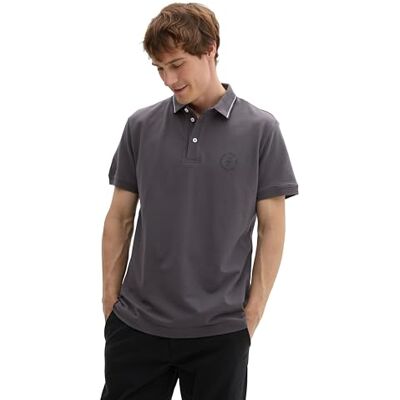 1043721 TOM TAILOR Męska koszulka polo Basic Piqué z nadrukiem logo, 10899 Tarmac Grey, S 1043721 TOM TAILOR Męska koszulka polo Basic Piqué z nadrukiem logo, 10899 Tarmac Grey, S