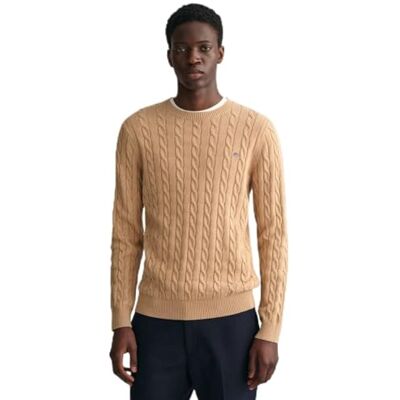 8050601 GANT Męski sweter bawełniany z dekoltem w kształcie litery C, Khaki Mel, M 8050601 GANT Męski sweter bawełniany z dekoltem w kształcie litery C, Khaki Mel, M