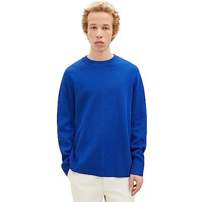 1038265 TOM TAILOR Denim Męski sweter z dzianiny o luźnym kroju z okrągłym dekoltem, 14531 Shiny Royal, S 1038265 TOM TAILOR Denim Męski sweter z dzianiny o luźnym kroju z okrągłym dekoltem, 14531 Shiny Royal, S