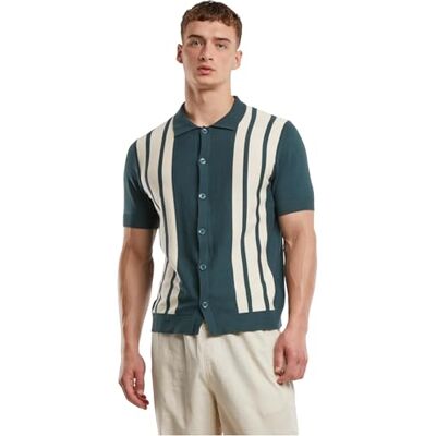 TB7550 Urban Classics Męski T-Shirt Knit Retro Shirt, dzianinowa koszulka retro z listwą guzikową dla mężczyzn, 100% bawełna, rozmiary S-5XL, Bottlegreen/biały piasek, L TB7550 Urban Classics Męski T-Shirt Knit Retro Shirt, dzianinowa koszulka retro z listwą guzikową dla mężczyzn, 100% bawełna, rozmiary S-5XL, Bottlegreen/biały piasek, L