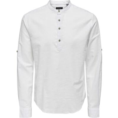 22009883 ONLY & SONS Męska koszulka z długim rękawem ONSCAIDEN Slim Fit XS S M L XL XXL beżowo-biała, biały, M 22009883 ONLY & SONS Męska koszulka z długim rękawem ONSCAIDEN Slim Fit XS S M L XL XXL beżowo-biała, biały, M