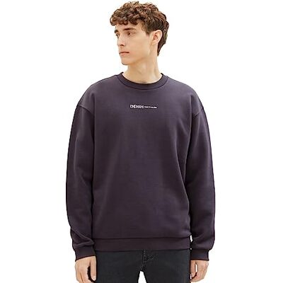 1038751 TOM TAILOR Denimowa męska bluza z okrągłym dekoltem i małym nadrukiem z logo, 29476-węgiel szary, XXL 1038751 TOM TAILOR Denimowa męska bluza z okrągłym dekoltem i małym nadrukiem z logo, 29476-węgiel szary, XXL