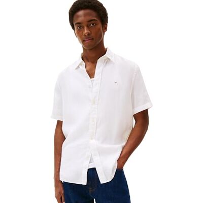 MW41531-100 Tommy Hilfiger Męska koszulka z krótkim rękawem Casual Linen Button Down Shirts o regularnym kroju z krótkim rękawem, luźna lniana koszula z listwą guzikową o normalnym kroju, Biały/bogaty ogród, S MW41531-100 Tommy Hilfiger Męska koszulka z krótkim rękawem Casual Linen Button Down Shirts o regularnym kroju z krótkim rękawem, luźna lniana koszula z listwą guzikową o normalnym kroju, Biały/bogaty ogród, S