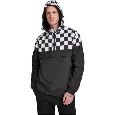 TB2749-01713 Urban Classics Męska kurtka przeciwwiatrowa z wzorem szachownicy, Check Pull Over Jacket, czarny (Blk/Chess 01713), S TB2749-01713 Urban Classics Męska kurtka przeciwwiatrowa z wzorem szachownicy, Check Pull Over Jacket, czarny (Blk/Chess 01713), S