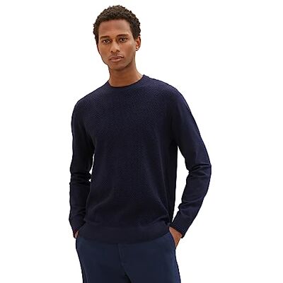 1038193 Męski sweter z dzianiny TOM TAILOR z okrągłym dekoltem, 13160-Dzianina Granatowy Melanż, XXL 1038193 Męski sweter z dzianiny TOM TAILOR z okrągłym dekoltem, 13160-Dzianina Granatowy Melanż, XXL