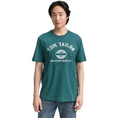 1037735 TOM TAILOR Męski t-shirt z nadrukiem logo z bawełny, 14171 Jasper Green, M 1037735 TOM TAILOR Męski t-shirt z nadrukiem logo z bawełny, 14171 Jasper Green, M