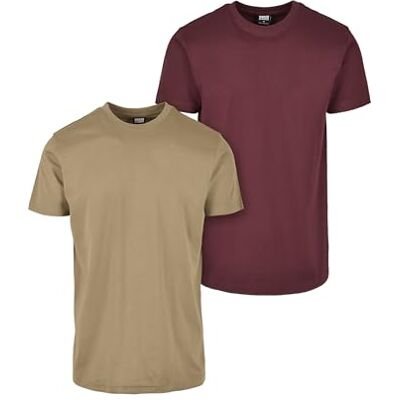 TB2684A-04305-0054 Urban Classics Męski T-shirt basic, 2 sztuki, Khaki+czerwone wino, XL TB2684A-04305-0054 Urban Classics Męski T-shirt basic, 2 sztuki, Khaki+czerwone wino, XL