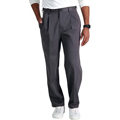 HC10897 Haggar Męskie spodnie B&t Premium bez prasowania, klasyczny krój, płaski przód, rozszerzana talia, khaki spodnie na co dzień, ciemnoszary, 32W / 30L HC10897 Haggar Męskie spodnie B&t Premium bez prasowania, klasyczny krój, płaski przód, rozszerzana talia, khaki spodnie na co dzień, ciemnoszary, 32W / 30L