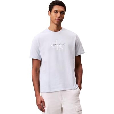 LV04RB862GCIQM Calvin Klein Męski T-shirt z krótkim rękawem Monologo Tee z bawełny, niebieski (Plein Air), M LV04RB862GCIQM Calvin Klein Męski T-shirt z krótkim rękawem Monologo Tee z bawełny, niebieski (Plein Air), M